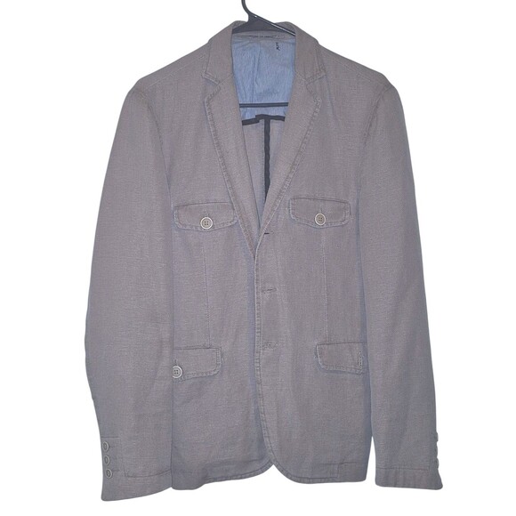 Exibit La Sartoria Mens Blazer 36R Beige Linen Blend Peak Lapel Sport Coat *FLAW - Picture 1 of 5